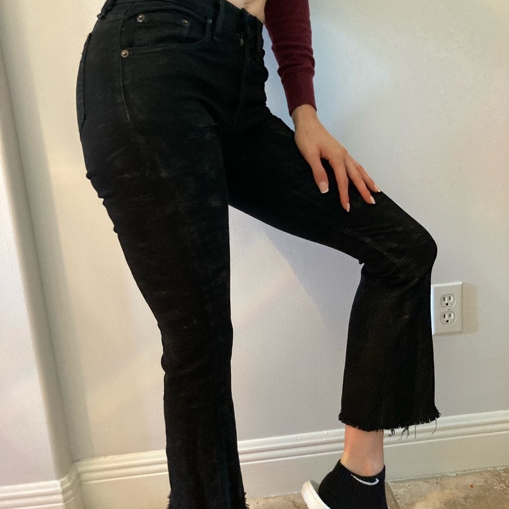 Rag and bone WAXED 3-D black stretch womens flare jeans size 0-2 stretch to 3-4 - Picture 3 of 11